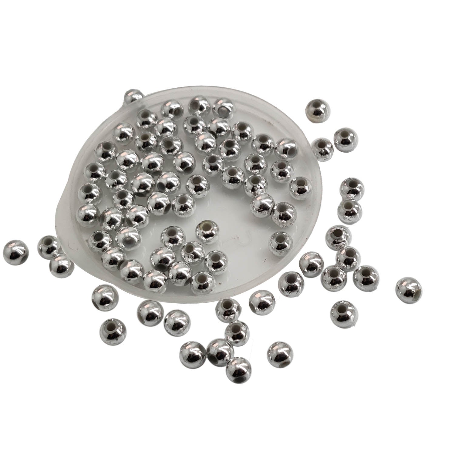Plated ABS Plastic Beads 4 MM (700+ Beads, 25 GM Wt) Hole:1.3 MM Round Silver Color For Jewellery Making DIY Arts Crafts [ac-bds-00152-m1]