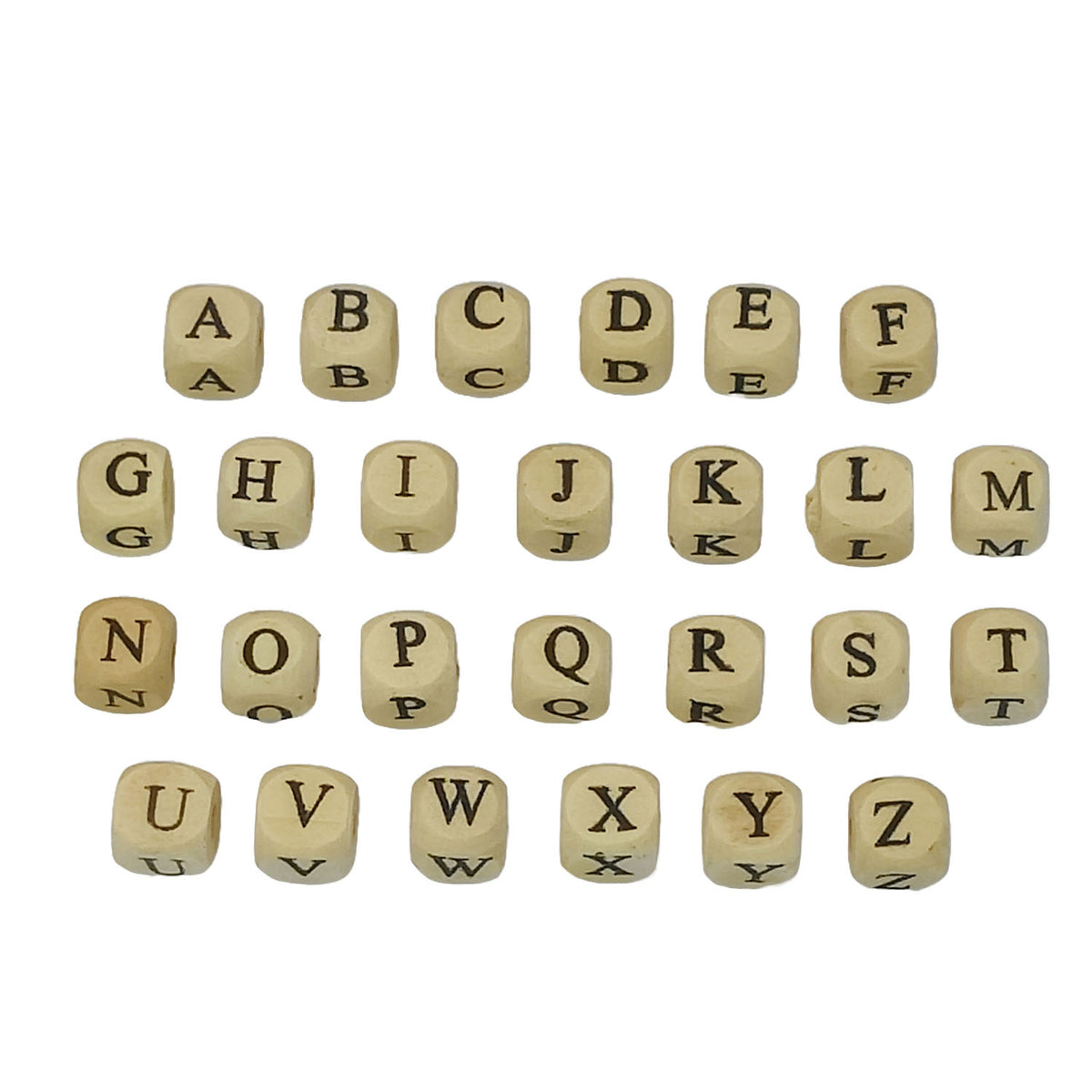 Wooden Letter Alphabet Beads (A to Z) 10x10 MM Hole Size 3 MM Cube Brown For Bracelet Jewellery Making Macrame DIY Crafts Keychains Decoration