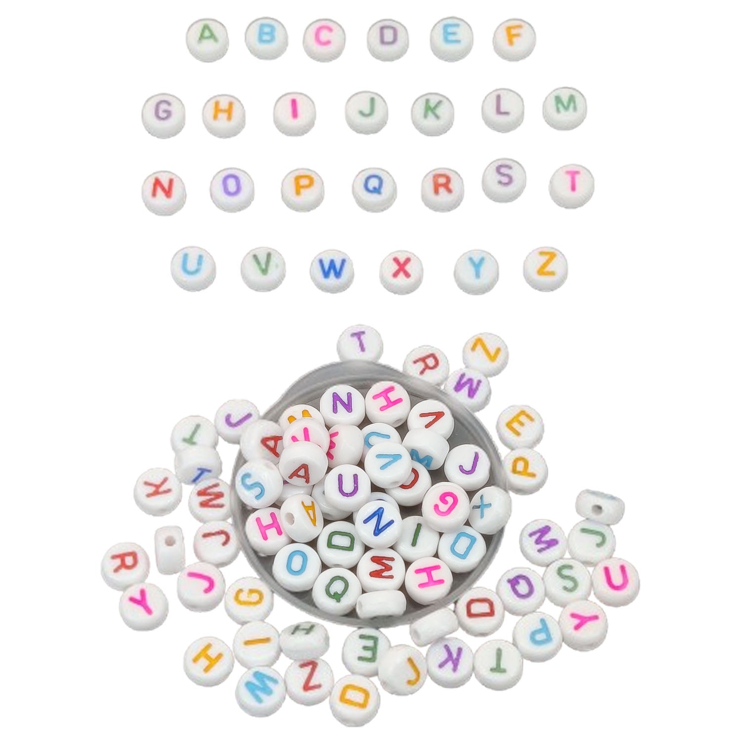 Acrylic Letter Alphabet Beads 7x3.5 MM Hole Size 1 MM Flat Round Mixed Colors For Bracelet Jewellery Making DIY Crafts Keychains Decoration