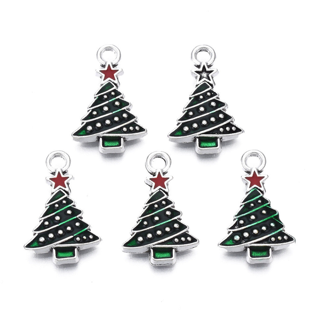 Mini Christmas Tree Enamel Charms (10 Pieces) 20x13x3 MM Green Metal Alloy Pendants For Jewellery Making Decoration Crafts [ac-charm-00002-m1]