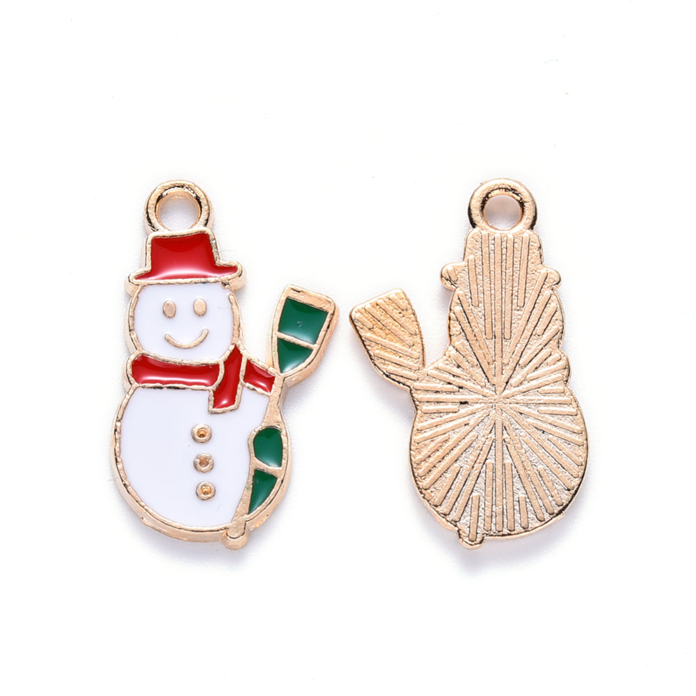 Mini Christmas Snowman Enamel Charms (10 Pieces) 20x13x1.5 MM White Metal Alloy Pendants For Jewellery Making Decoration Crafts [ac-charm-00002-m2]
