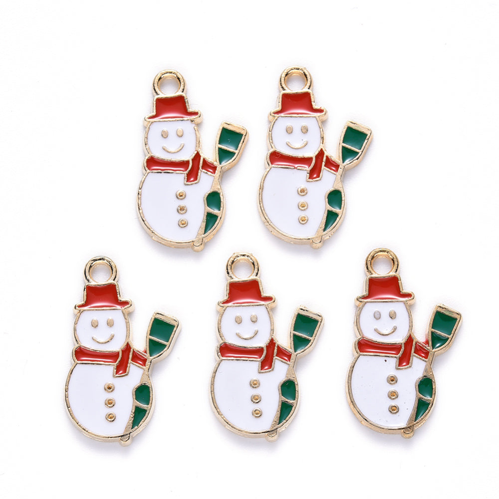 Mini Christmas Snowman Enamel Charms (10 Pieces) 20x13x1.5 MM White Metal Alloy Pendants For Jewellery Making Decoration Crafts [ac-charm-00002-m2]