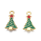 Mini Christmas Tree Enamel Charms (10 Pieces) 20x11x2 MM Green Metal Alloy Pendants For Jewellery Making Decoration Crafts [ac-charm-00002-m3]