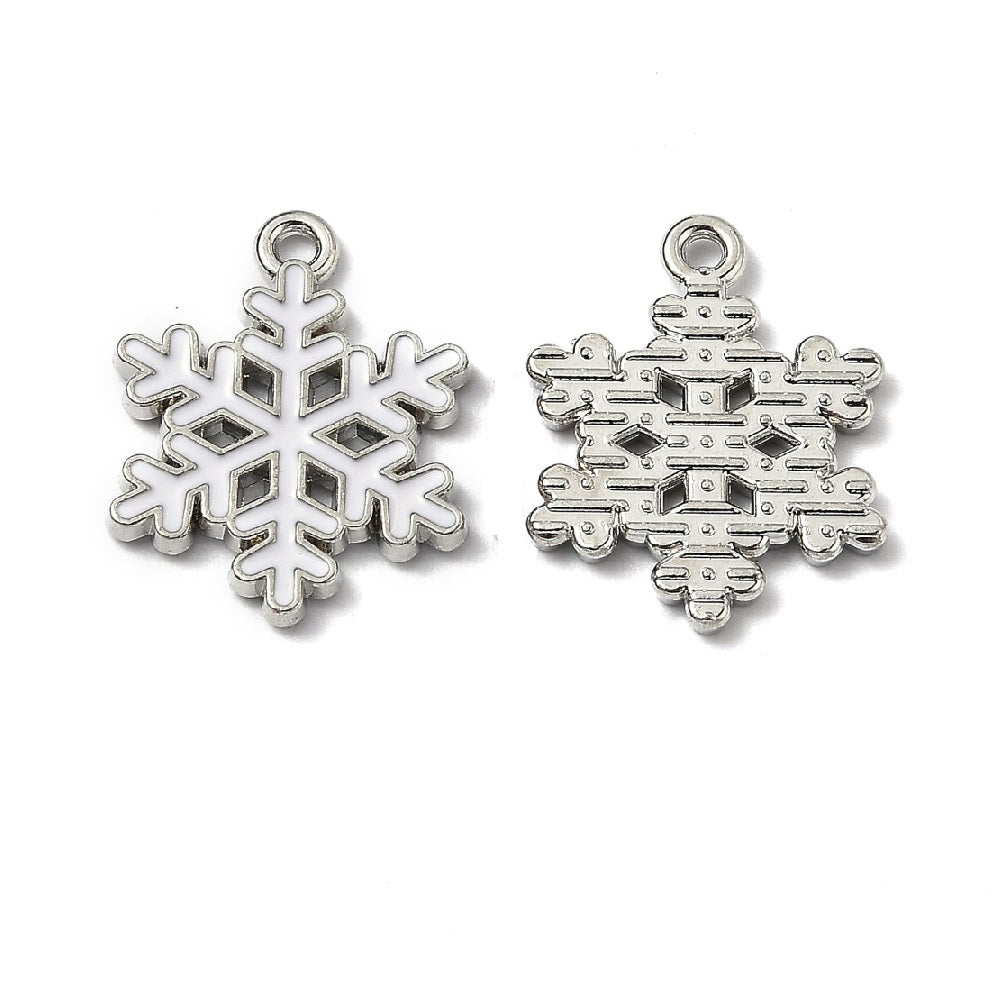 Mini Christmas Snowflake Enamel Charms (10 Pieces) 20x15x1.5 MM White Metal Alloy Pendants For Jewellery Making Decoration Crafts [ac-charm-00002-m4]