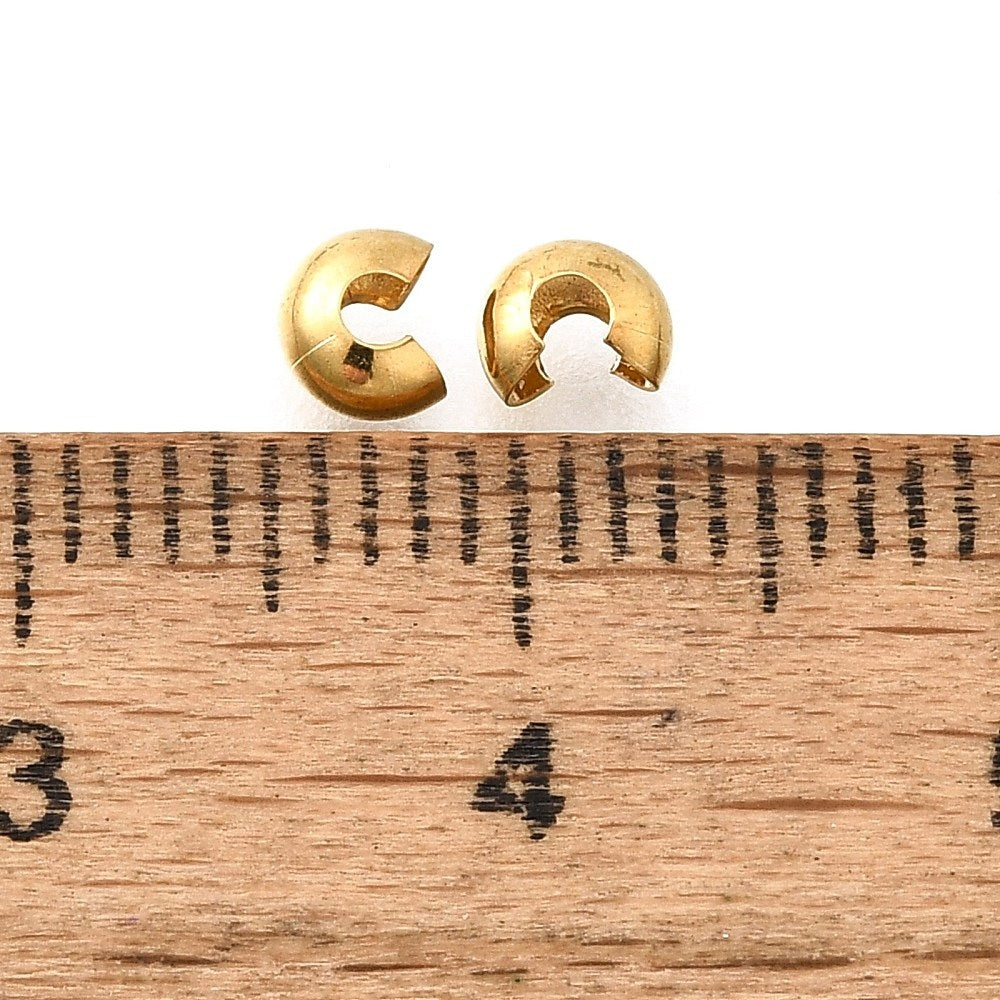 Tarnish Resistant 304-Stainless Steel Crimp Bead Covers (10 PCs) 4x3x2 MM Gold Color For Jewellery Making [ac-jwlsupp-00012-m1]