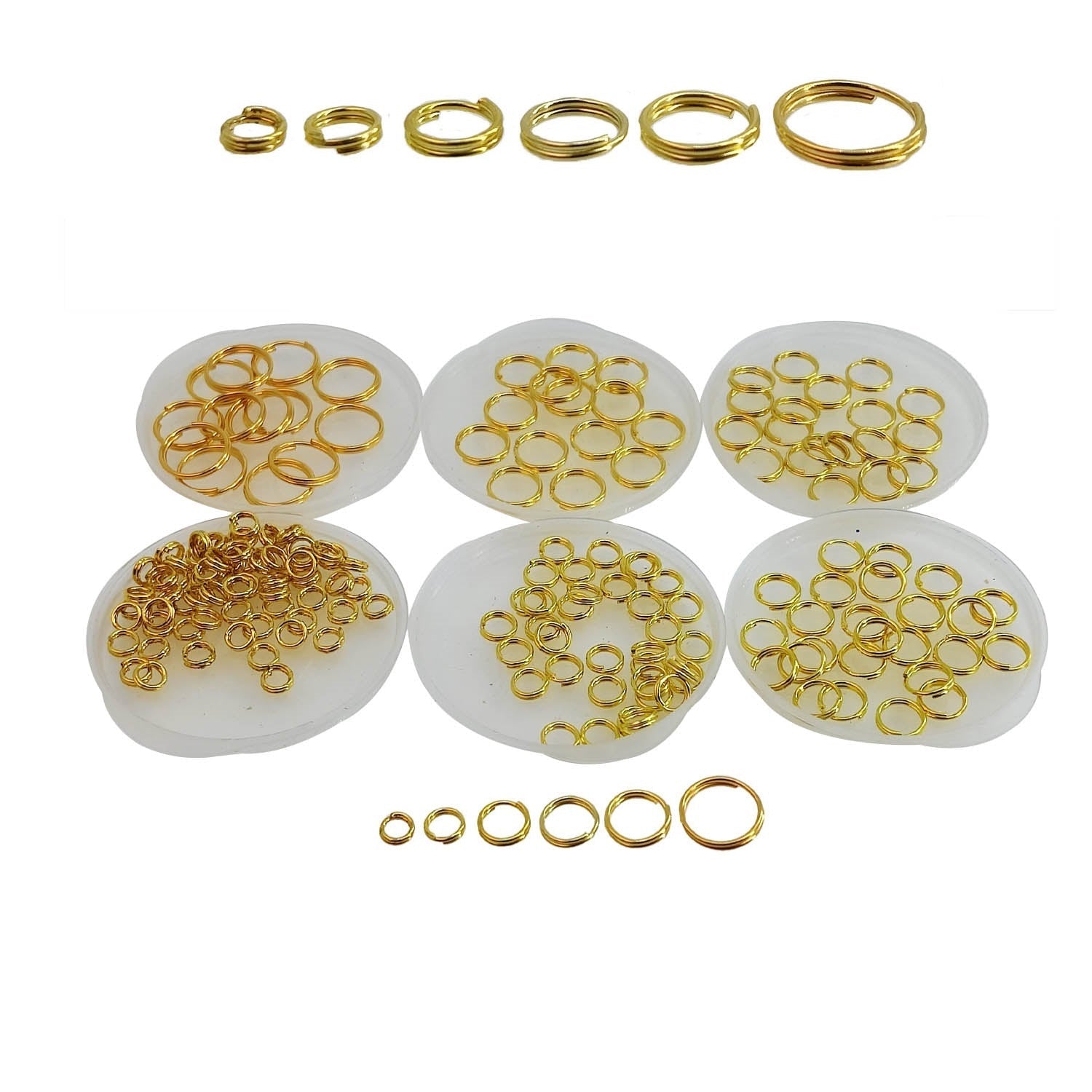 Iron Double Loop Split Jump Rings 4 to 10 MM Range 1.4 MM Thick (250+ Pieces, 25 Grams Wt) Gold Color For Jewellery Making Crafts [ac-jwlsupp-00015-m25]