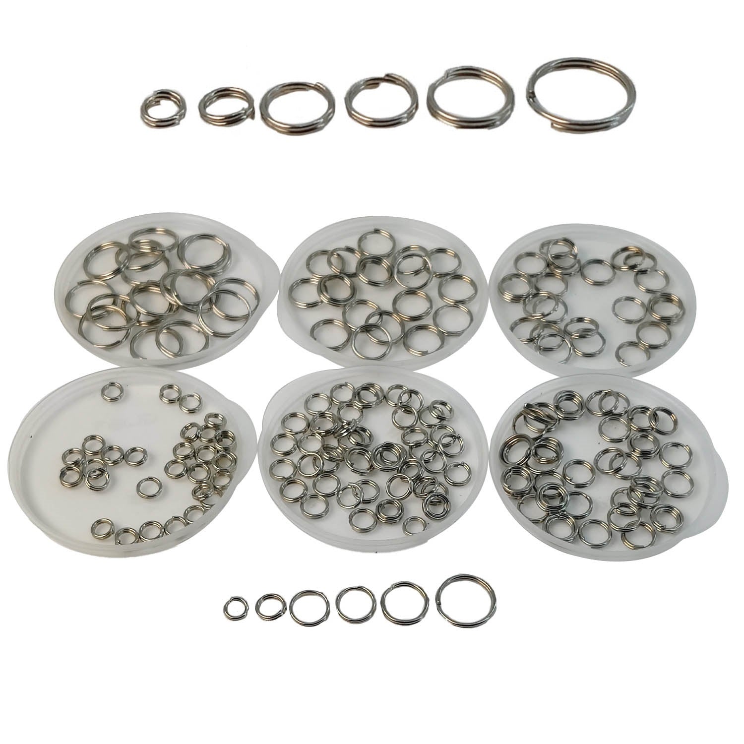 Iron Double Loop Split Jump Rings 4 to 10 MM Range 1.4 MM Thick (250+ Pieces, 25 Grams Wt) Bright Silver Color For Jewellery Making Crafts [ac-jwlsupp-00015-m26]