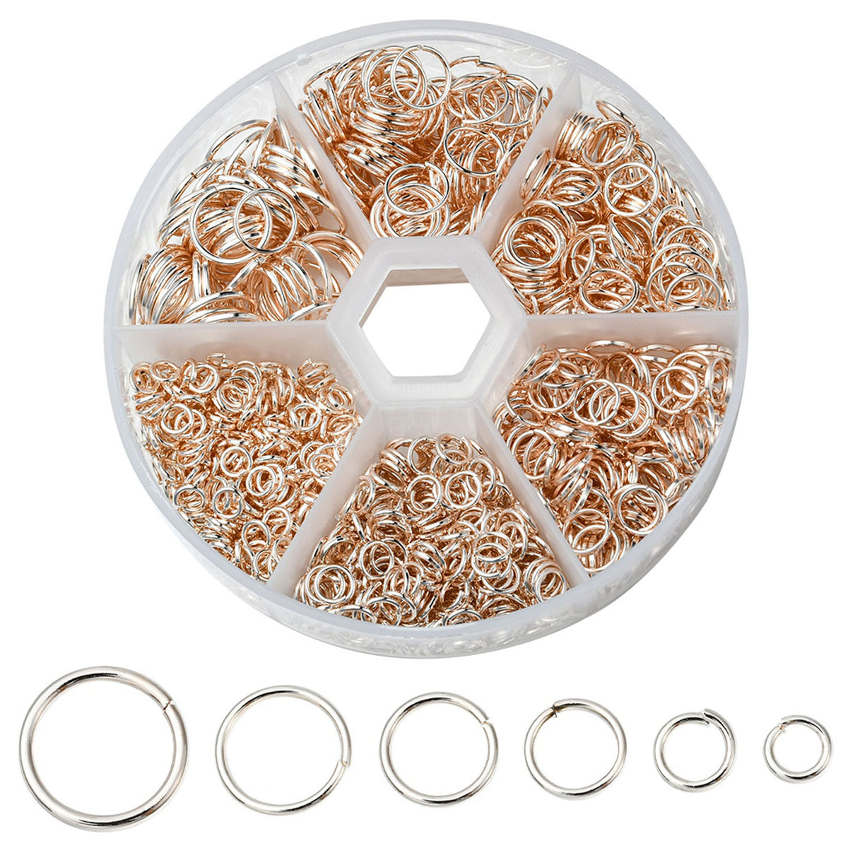 Iron Jump Rings Light Rose Gold Color (Mixed Sizes 4-10 MM, Total 1000 Pieces, 1 Box) For Jewellery Making Crafts