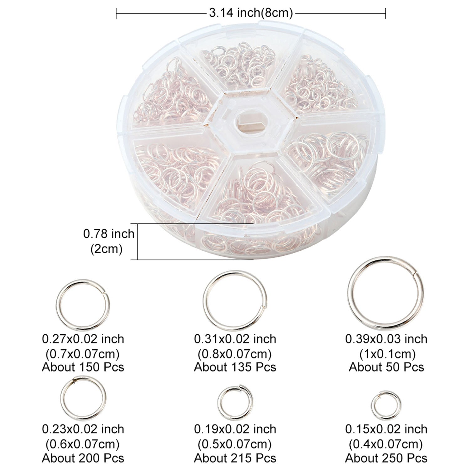 Iron Jump Rings Light Rose Gold Color (Mixed Sizes 4-10 MM, Total 1000 Pieces, 1 Box) For Jewellery Making Crafts