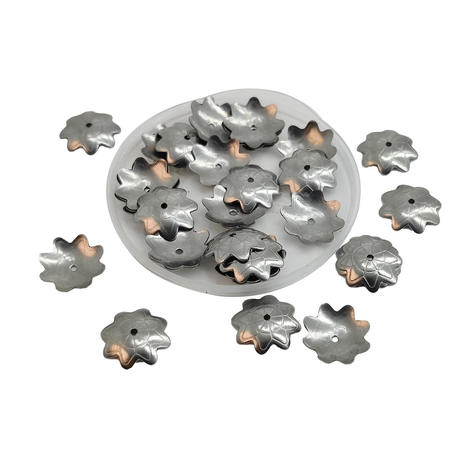 Tarnish Resistant 304-Stainless Steel Bead Caps (10 Pieces) 10x2 MM Silver Color Flower For Jewellery Making Decoration Crafts [ac-jwlsupp-00016-m2]