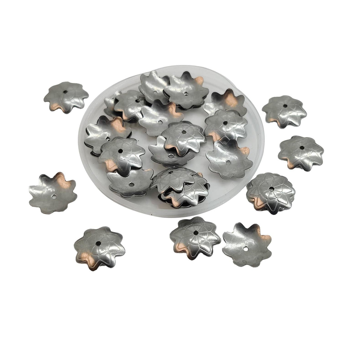 Tarnish Resistant 304-Stainless Steel Bead Caps (10 Pieces) 10x2 MM Silver Color Flower For Jewellery Making Decoration Crafts [ac-jwlsupp-00016-m2]