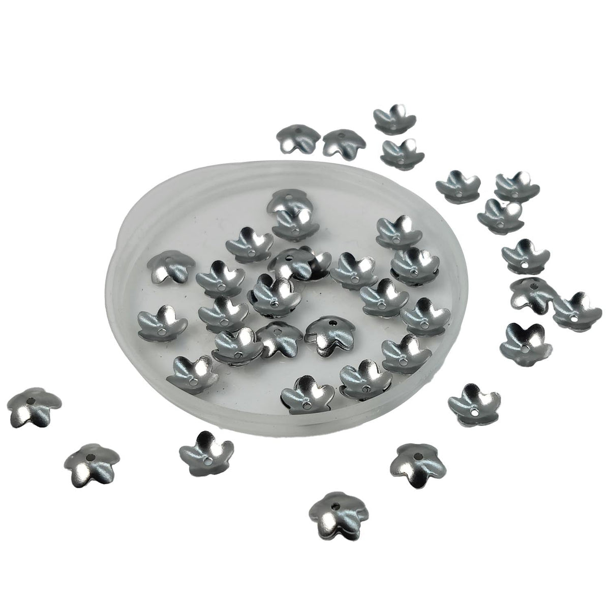 Tarnish Resistant 201-Stainless Steel Bead Caps (20 Pieces) 6x2 MM Silver Color Flower For Jewellery Making Decoration Crafts [ac-jwlsupp-00016-m3]