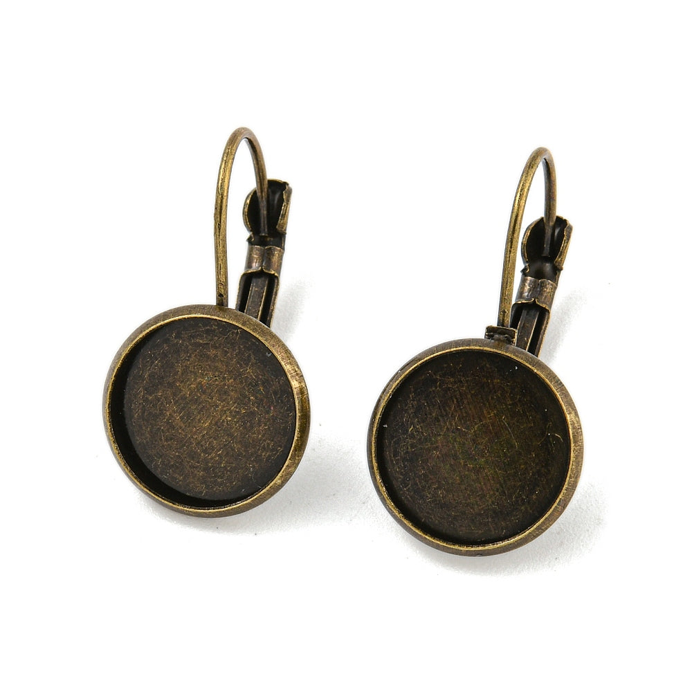 Vintage Brass Leverback Cabochon Earring Bases (Holds 12 MM Round Embellishments) Antique Bronze Color (Pack Of 4 PCs)