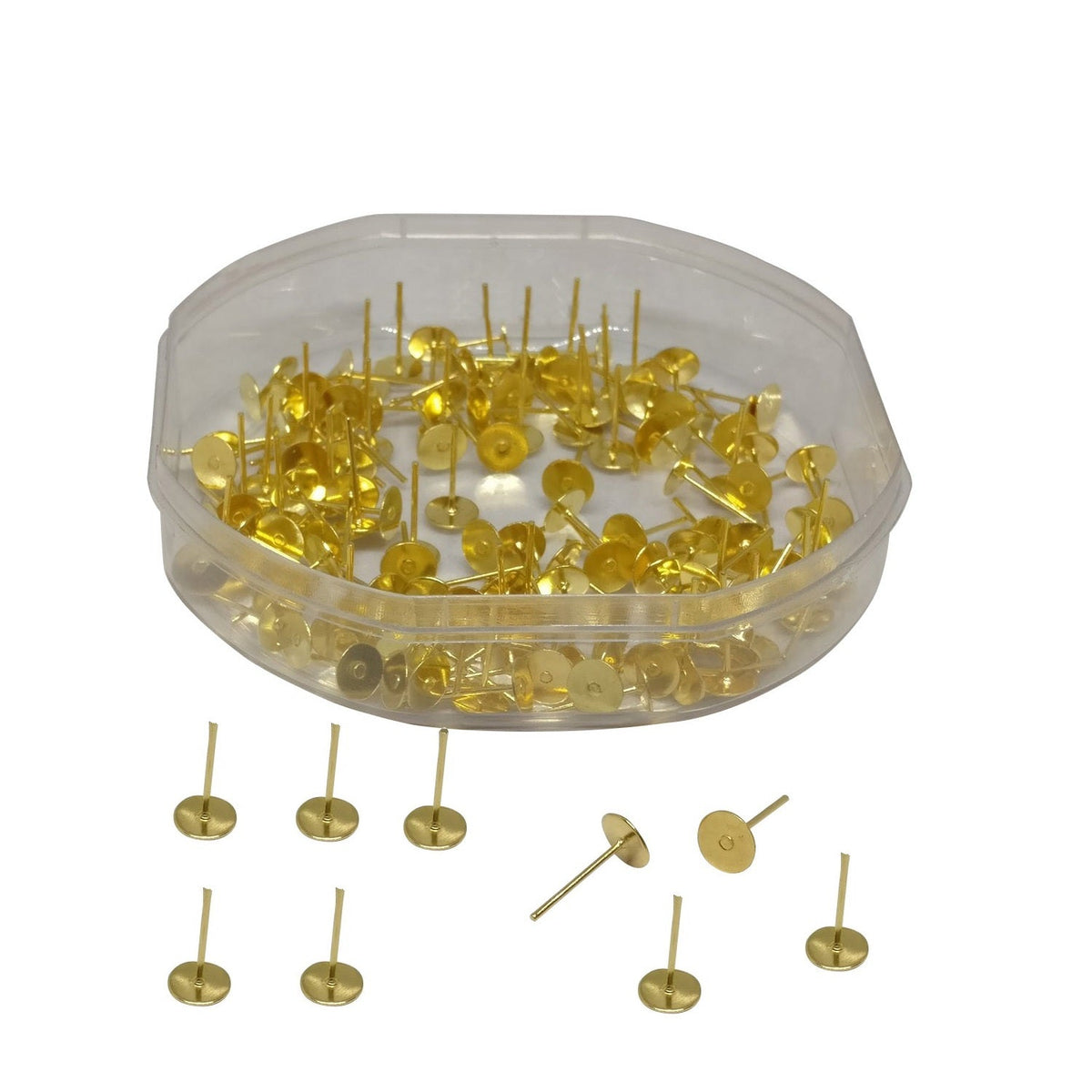 Earring Making Stud Base (110+ Pieces, 10 GMs) 6 MM Flat Round Gold Color For Jewellery Making