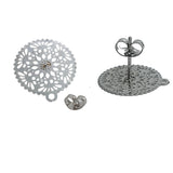 Tarnish Resistant 304-Stainless Steel Earring Studs Bases With Stoppers (4 Pieces) 15 MM Flower Silver Color For Jewellery Making [ac-jwlsupp-00047-m10]