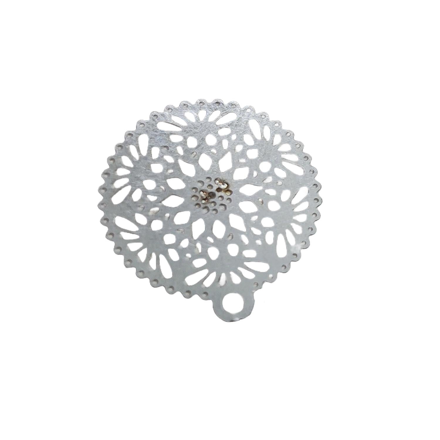 Tarnish Resistant 304-Stainless Steel Earring Studs Bases With Stoppers (4 Pieces) 15 MM Flower Silver Color For Jewellery Making [ac-jwlsupp-00047-m10]