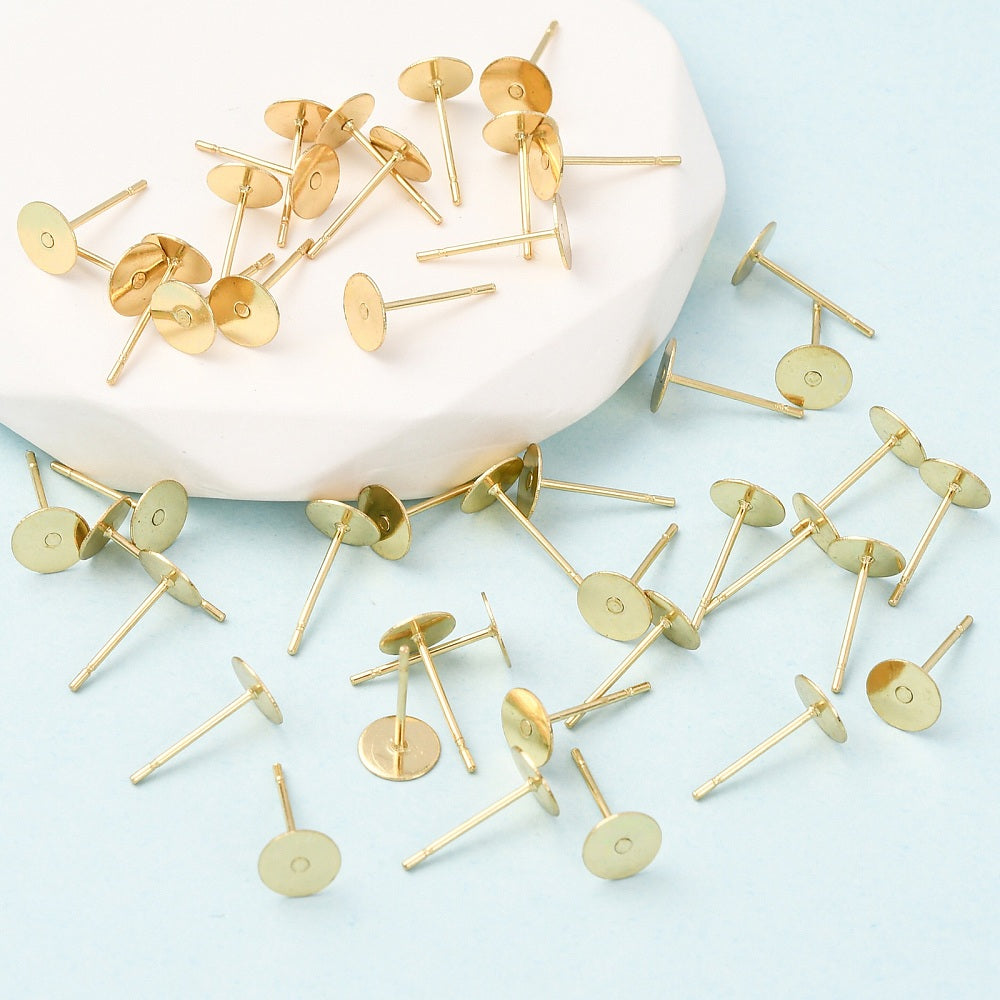 Tarnish Resistant 304-Stainless Steel Earring Base (50 PCs) 6x0.7 MM Stud Post Gold Color Color For Jewellery Making [ac-jwlsupp-00047-m14]