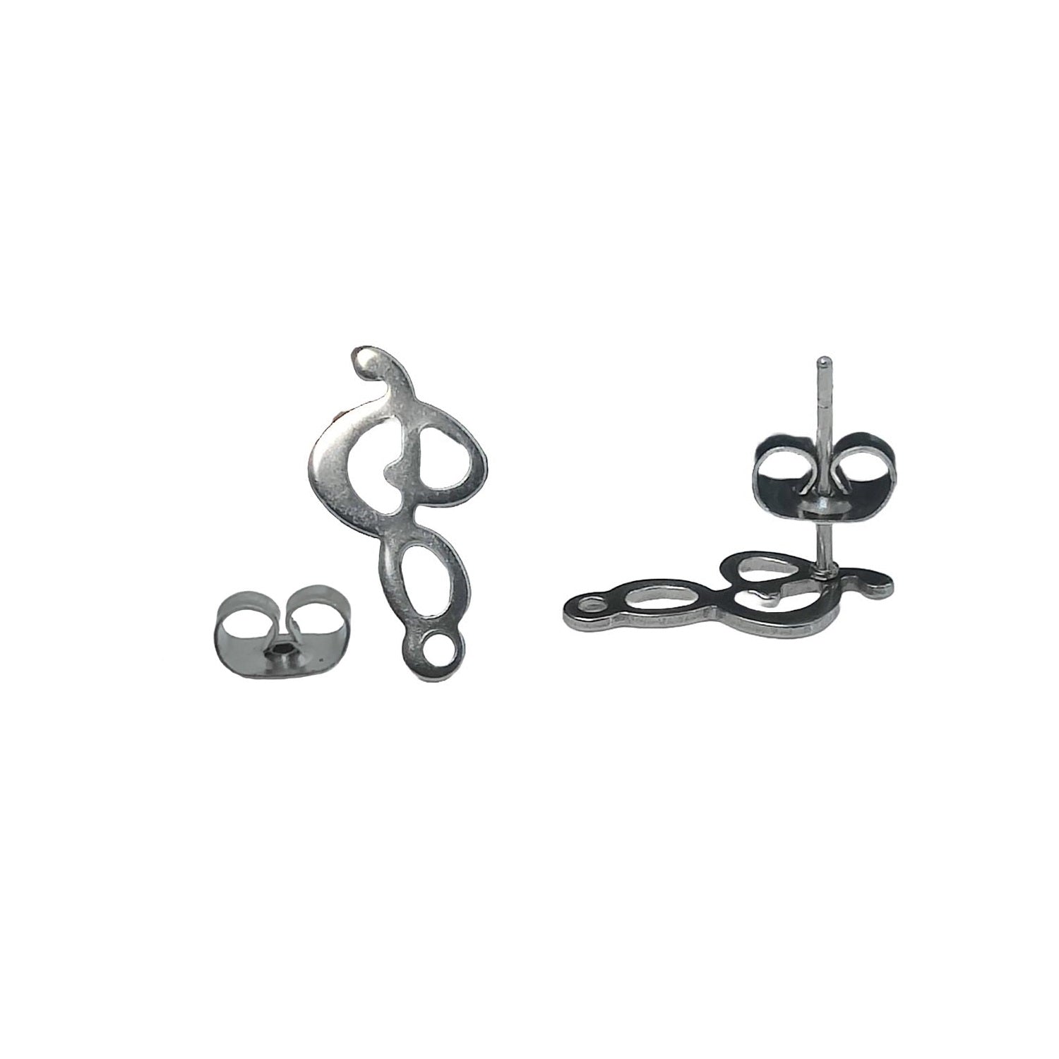Tarnish Resistant 201-Stainless Steel Earring Studs Bases With Stoppers (4 Pieces) 16x8 MM Music Note Silver Color For Jewellery Making [ac-jwlsupp-00047-m1]