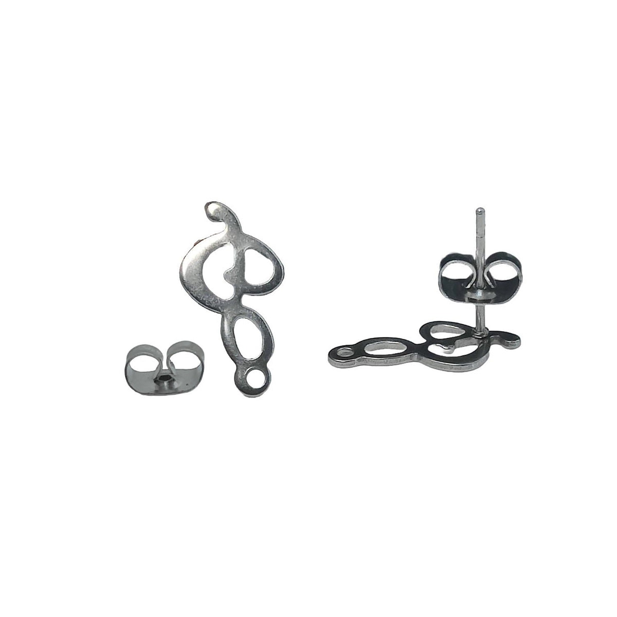 Tarnish Resistant 201-Stainless Steel Earring Studs Bases With Stoppers (4 Pieces) 16x8 MM Music Note Silver Color For Jewellery Making [ac-jwlsupp-00047-m1]