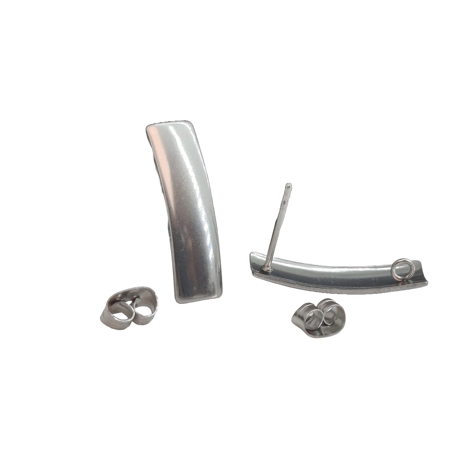 Tarnish Resistant 304-Stainless Steel Earring Studs Bases With Stoppers (4 Pieces) 20x6 MM Rectangle Silver Color For Jewellery Making [ac-jwlsupp-00047-m2]