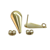 Tarnish Resistant 304-Stainless Steel Earring Studs Bases With Stoppers (4 Pieces) 20x8 MM Drop Gold Color For Jewellery Making [ac-jwlsupp-00047-m9]