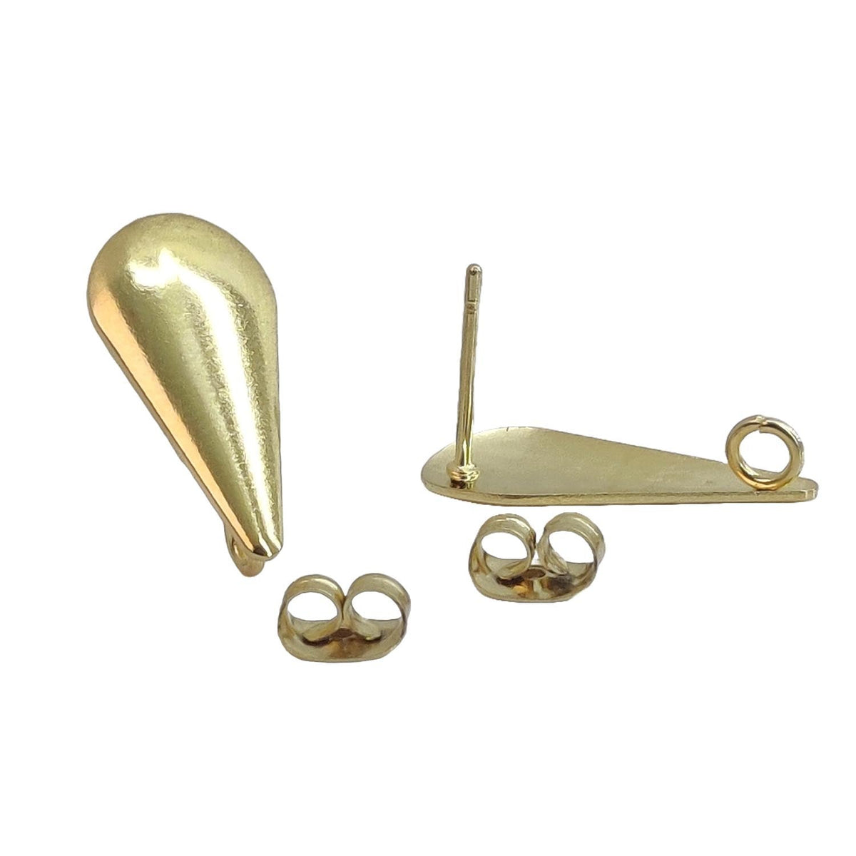 Tarnish Resistant 304-Stainless Steel Earring Studs Bases With Stoppers (4 Pieces) 20x8 MM Drop Gold Color For Jewellery Making [ac-jwlsupp-00047-m9]