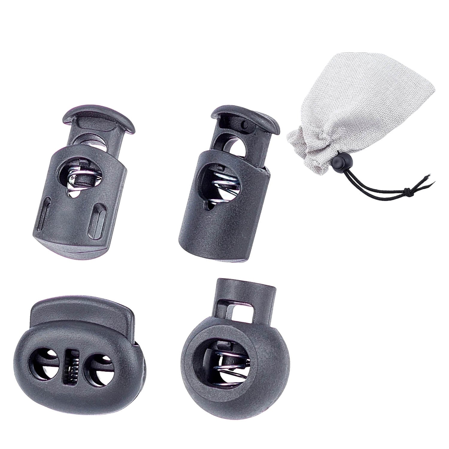 Plastic Cord Locks With Spring (20 Pieces, Mixed Shapes) 20-28 MM For Shoe Lace Thread Wire Stopper Black [ac-jwlsupp-00052-m1]