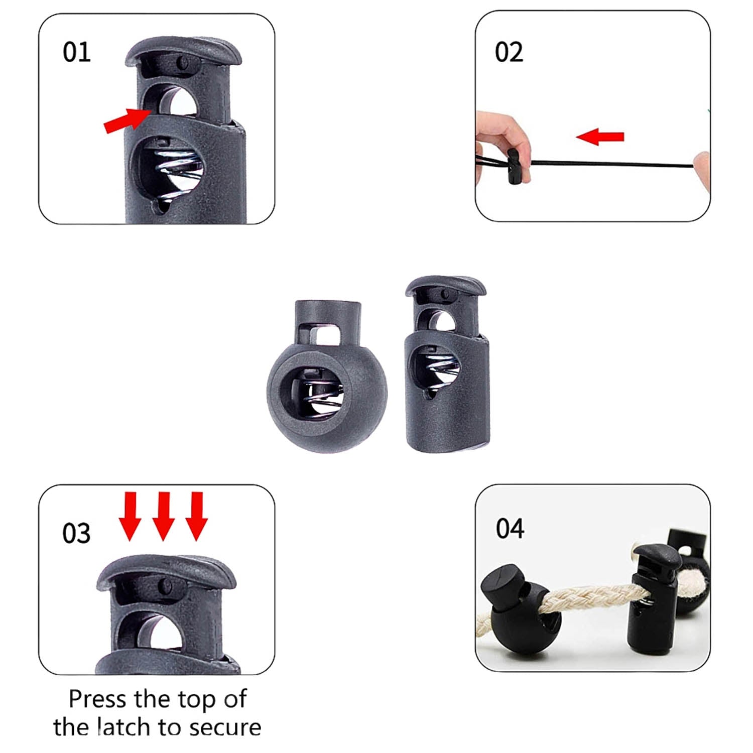 Plastic Cord Locks With Spring (20 Pieces, Mixed Shapes) 20-28 MM For Shoe Lace Thread Wire Stopper Black [ac-jwlsupp-00052-m1]