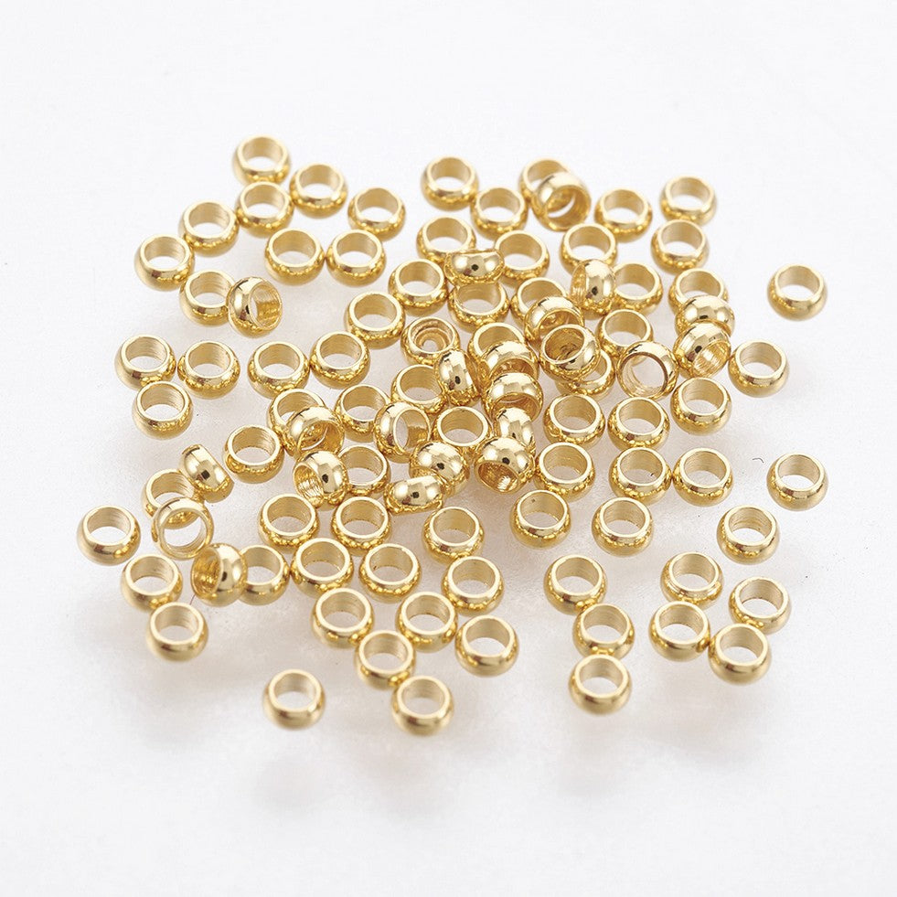 Tarnish Resistant 316-Stainless Stainless Steel Crimp Beads (125-150 PCs, Approx 2 GMs) 1.9 MM Round Hole 0.9 MM Gear Locks Gold Color For Jewellery Making [ac-jwlsupp-00057-m1]