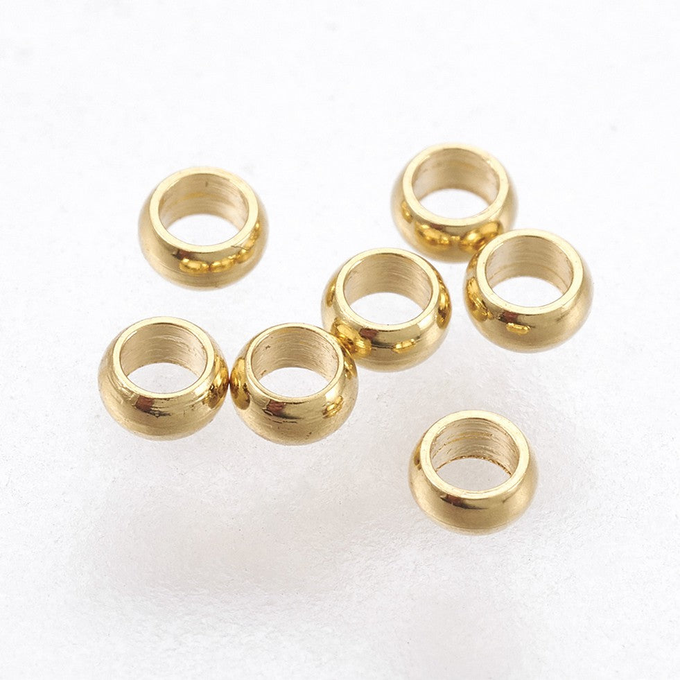 Tarnish Resistant 316-Stainless Stainless Steel Crimp Beads (125-150 PCs, Approx 2 GMs) 1.9 MM Round Hole 0.9 MM Gear Locks Gold Color For Jewellery Making [ac-jwlsupp-00057-m1]