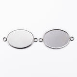 Tarnish Resistance 304-Stainless Steel Cabochon Pendant Base Connectors (Holds 25x18 MM Oval Embellishments, Pack of 2) Bezel Blanks Silver Color