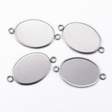 Tarnish Resistance 304-Stainless Steel Cabochon Pendant Base Connectors (Holds 25x18 MM Oval Embellishments, Pack of 2) Bezel Blanks Silver Color