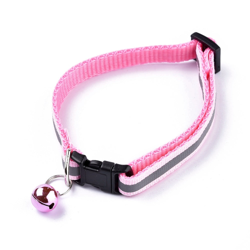 Name Personalized Adjustable Polyester Reflective Pet Dog Cat Collar 8 Inch [Neck Dia 7.5 to 12 Inch] Pink (Pack of 1)