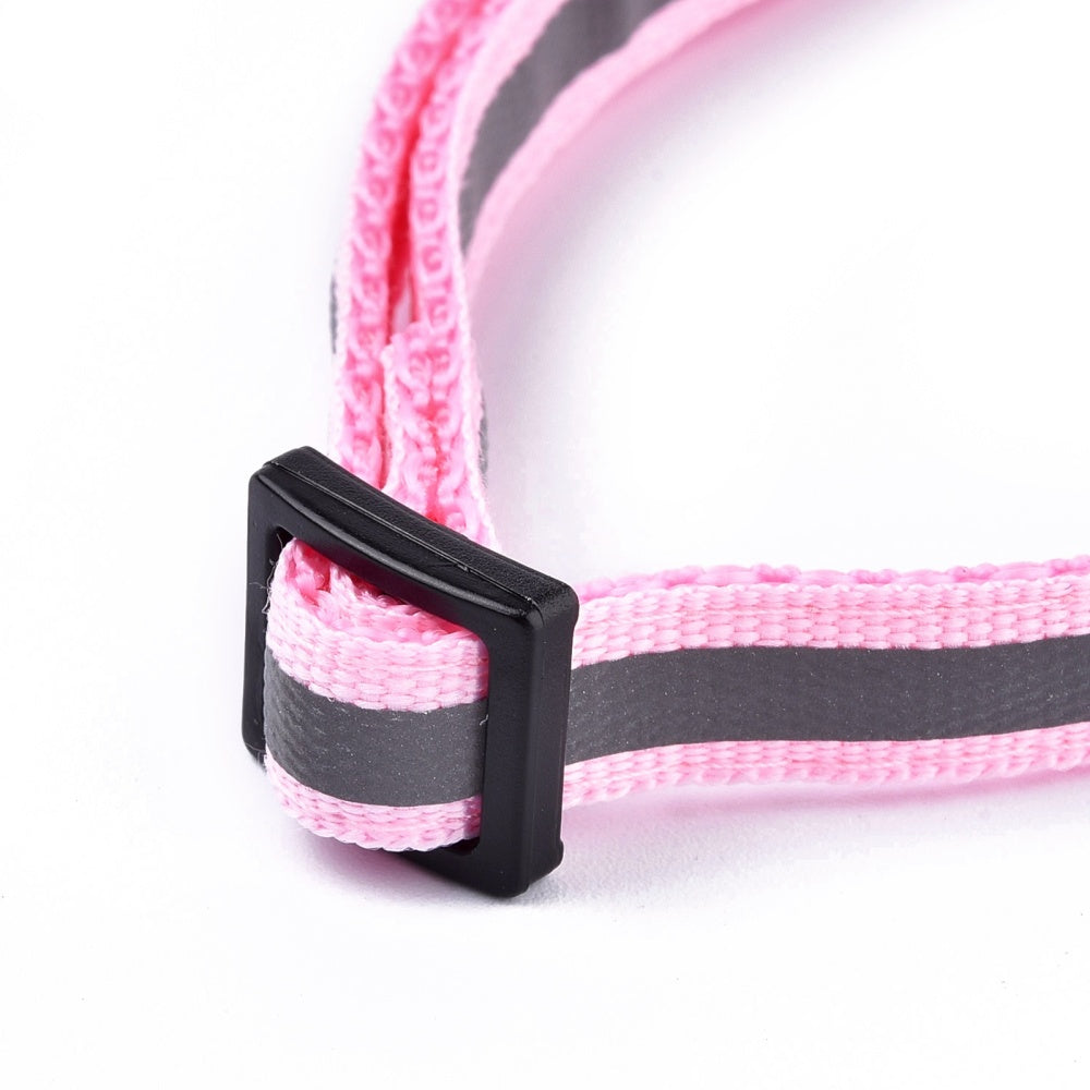 Name Personalized Adjustable Polyester Reflective Pet Dog Cat Collar 8 Inch [Neck Dia 7.5 to 12 Inch] Pink (Pack of 1)