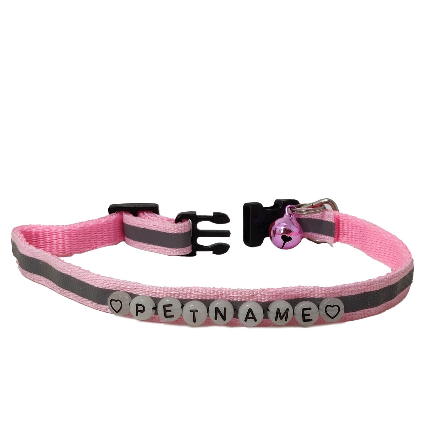 Name Personalized Adjustable Polyester Reflective Pet Dog Cat Collar 8 Inch [Neck Dia 7.5 to 12 Inch] Pink (Pack of 1)