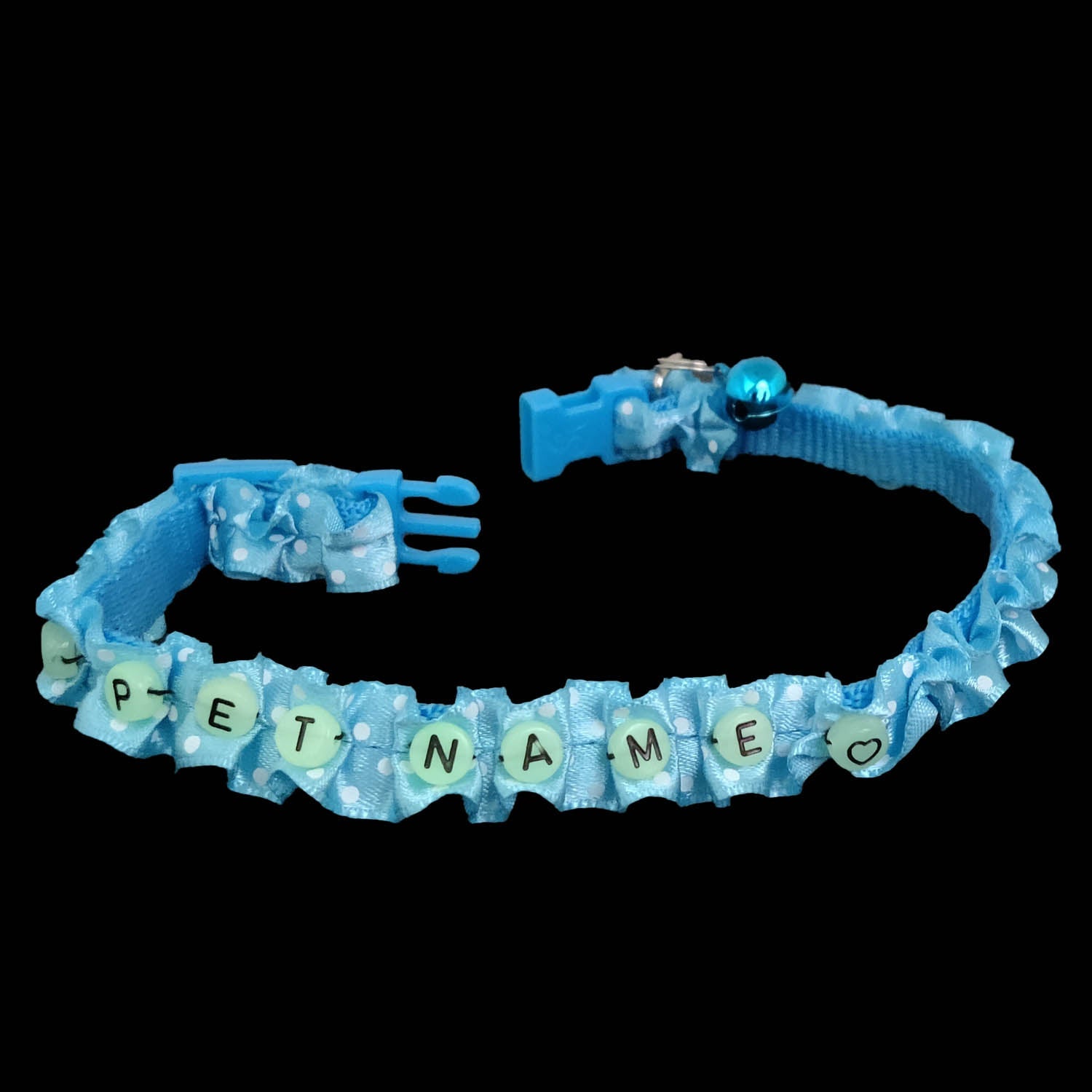 Name Personalized Adjustable Polyester Lace Reflective Pet Dog Cat Collar 8 Inch [Neck Dia 7.5 to 12 Inch] Blue (Pack of 1)