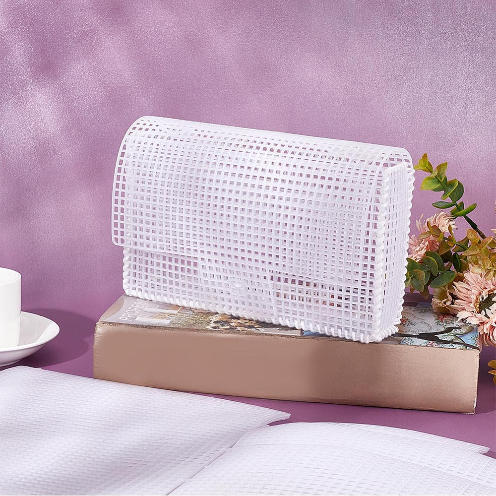 Embroidery Canvas Mesh Plastic Sheets 12x17 Inch (1 Sheet) Hole 4x4mm For Bag Purse Tote Making Rectangle White For Cross Stitching Knitting [ac-sewsupp-00006-m34]