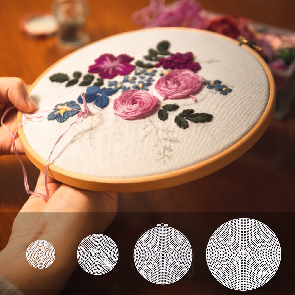 Embroidery Canvas Mesh Plastic Sheets Round (4 Sizes, 3, 4.5, 6, 7 Inch) Hole 2x2mm For DIY Crafts Bag Padding White For Cross Stitching Knitting [ac-sewsupp-00006-m35]