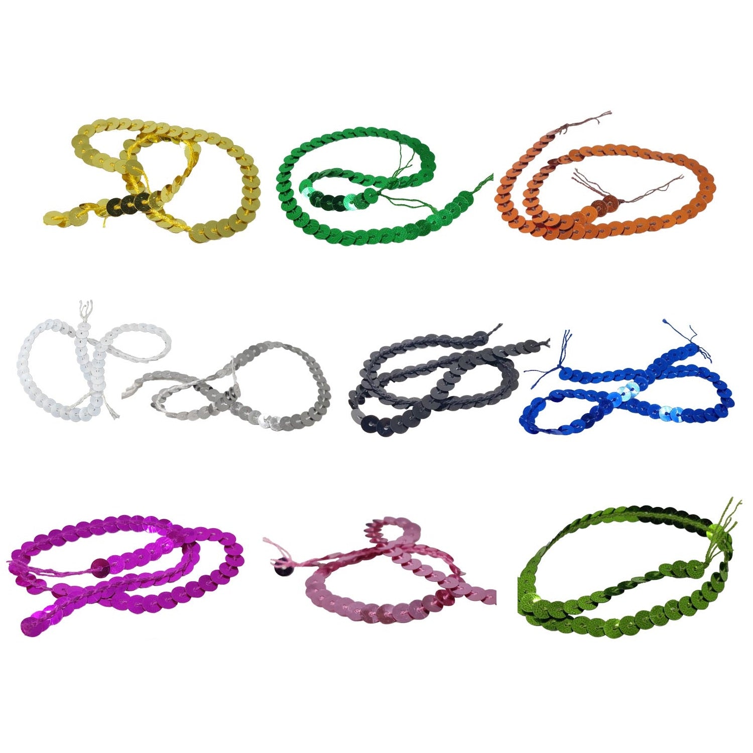 Sequins Chain Rolls (10 Mixed Colors, 1 Meter Each) 6 MM Round Paillettes For Sewing Accessories Garment Ornament Decorative Embellishments [ac-sewsupp-00010-combo2]