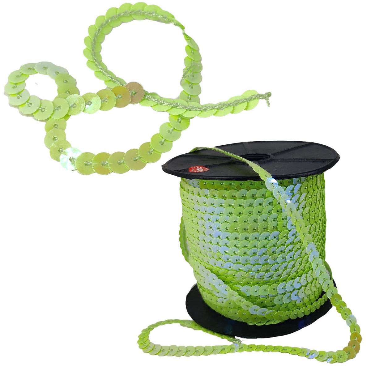 Sequins Chain Rolls (10 Meters) Shine Reflective Light Green 6 MM Round Paillettes For Sewing Accessories Garment Ornament Decorative Embellishments [ac-sewsupp-00010-m10]