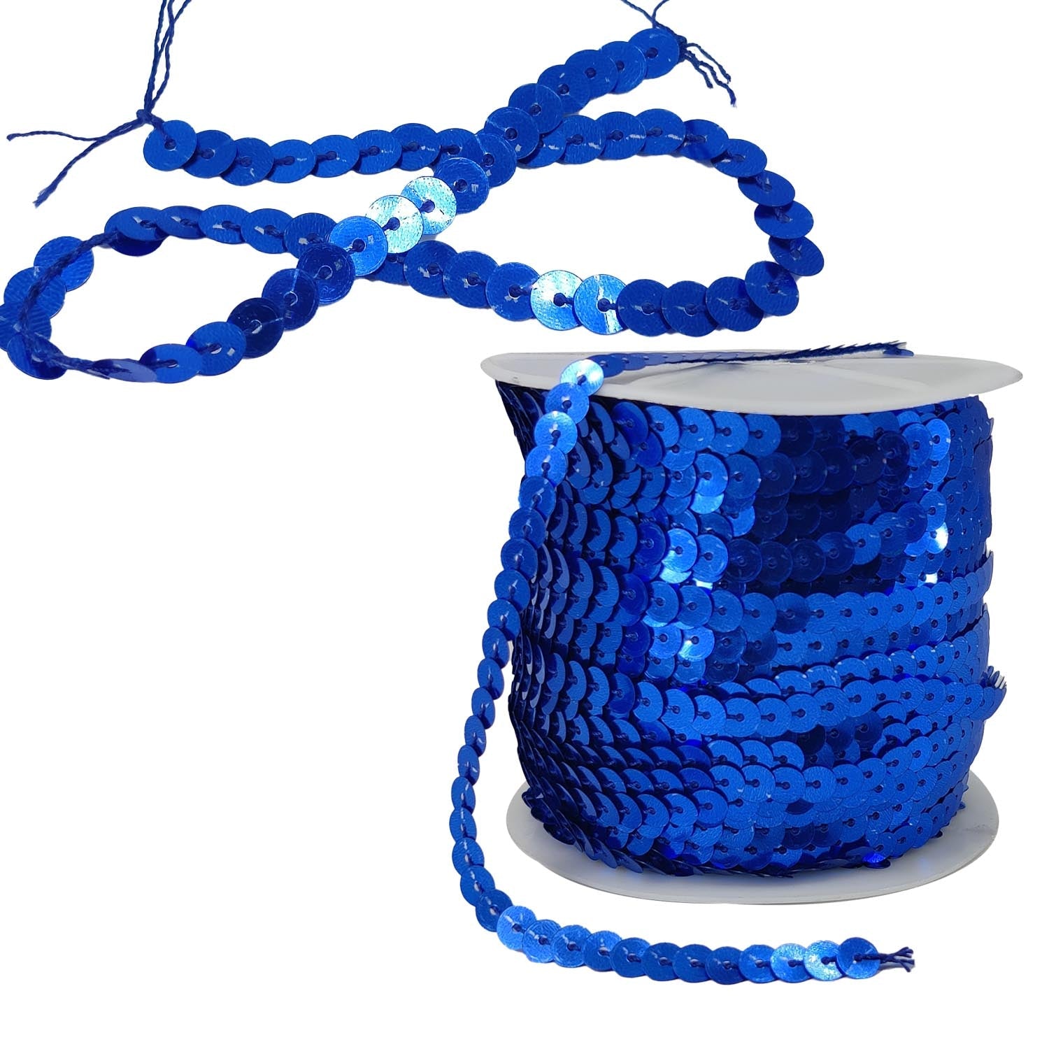 Sequins Chain Rolls (10 Meters) Royal Blue 6 MM Round Paillettes For Sewing Accessories Garment Ornament Decorative Embellishments [ac-sewsupp-00010-m15]
