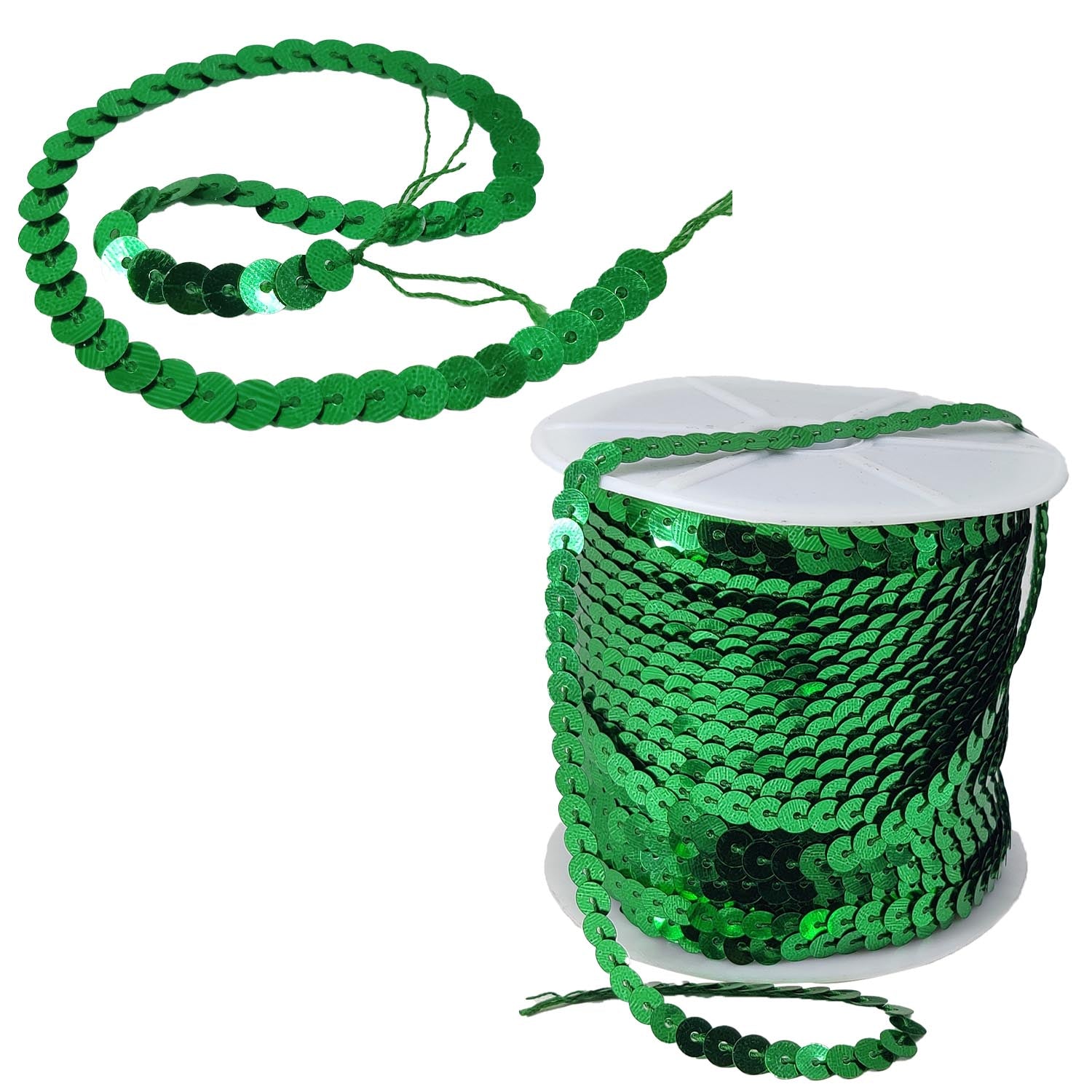 Sequins Chain Rolls (10 Meters) Thick Green 6 MM Round Paillettes For Sewing Accessories Garment Ornament Decorative Embellishments [ac-sewsupp-00010-m17]