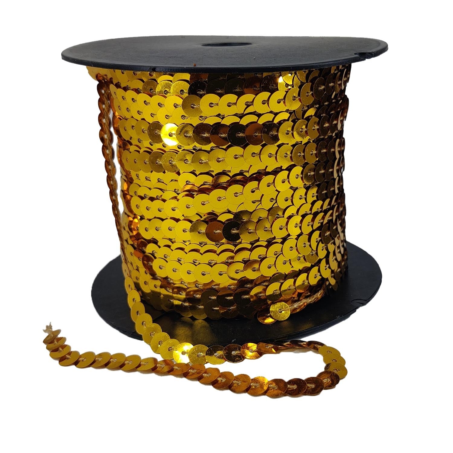 Sequins Chain Rolls (10 Meters) Shine Reflective Gold Color 6 MM Round Paillettes For Sewing Accessories Garment Ornament Decorative Embellishments [ac-sewsupp-00010-m3]