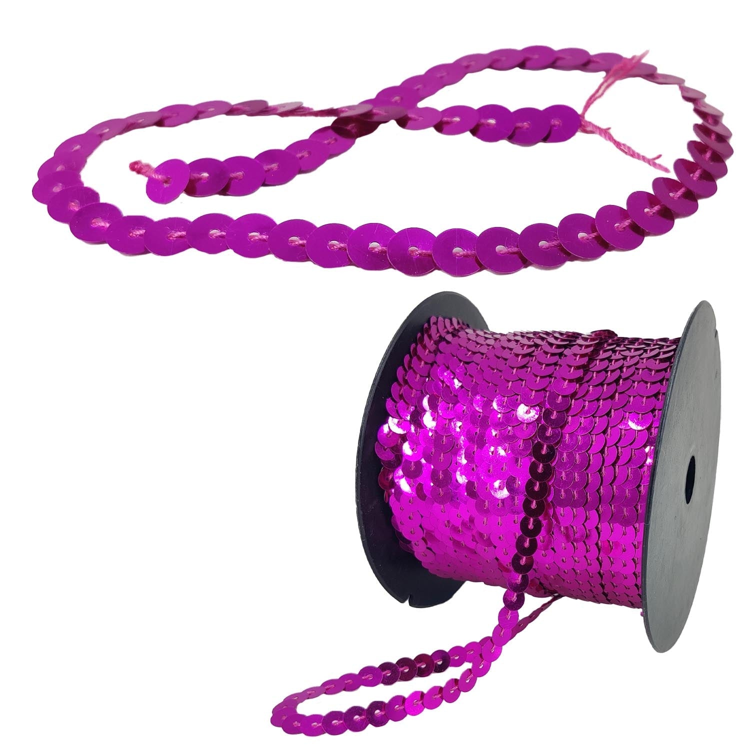 Sequins Chain Rolls (10 Meters) Shine Reflective Dark Pink 6 MM Round Paillettes For Sewing Accessories Garment Ornament Decorative Embellishments [ac-sewsupp-00010-m4]