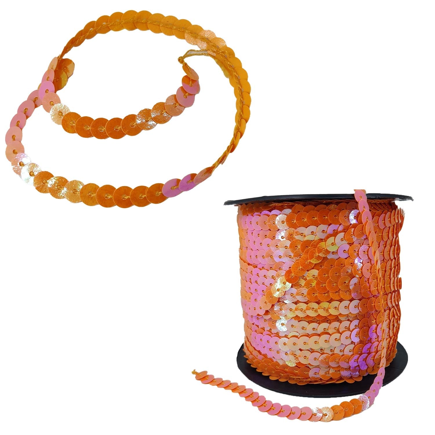 Sequins Chain Rolls (10 Meters) Shine Reflective Orange 6 MM Round Paillettes For Sewing Accessories Garment Ornament Decorative Embellishments [ac-sewsupp-00010-m5]