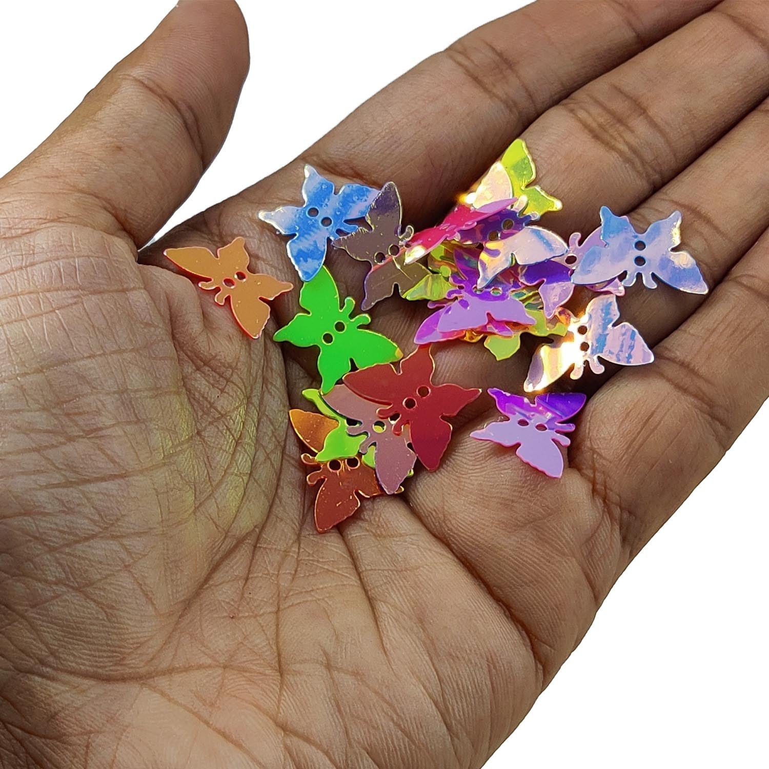Plastic Sequins (75+ Pieces, 5 GMs Wt) 12x17 MM 0.3 MM Thick No Hole Multi-color Butterfly Paillettes For Sewing Garment DIY Crafts Embellishments [ac-sewsupp-00011-m14]