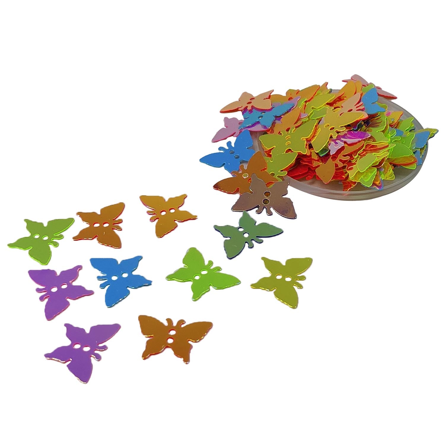 Plastic Sequins (75+ Pieces, 5 GMs Wt) 12x17 MM 0.3 MM Thick No Hole Multi-color Butterfly Paillettes For Sewing Garment DIY Crafts Embellishments [ac-sewsupp-00011-m14]