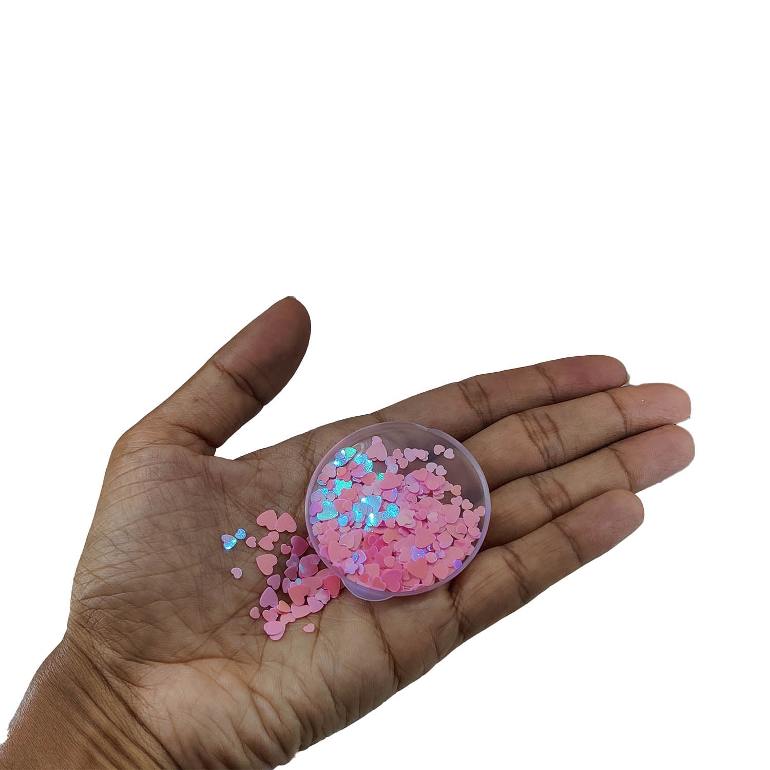 Plastic Sequins (2000+ Pieces, 10 GMs Wt) Mixed Sizes 3-5 MM Long x 0.4 MM Thick No Hole Pink Heart Paillettes For Sewing Garment Embellishments [ac-sewsupp-00011-m1]