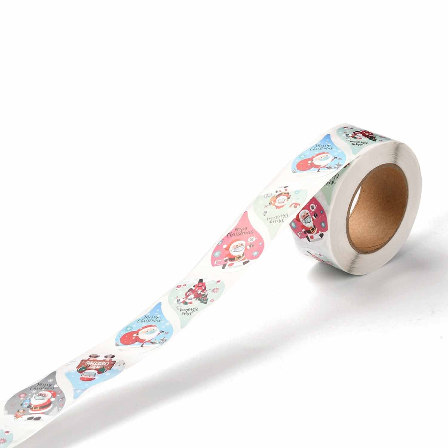Paper Stickers 2.5x1 Inch / 6.3x2.75 CM (1 Roll, 500 Stickers) Merry Christmas Theme Drop Multicolor Gift Packing Tags