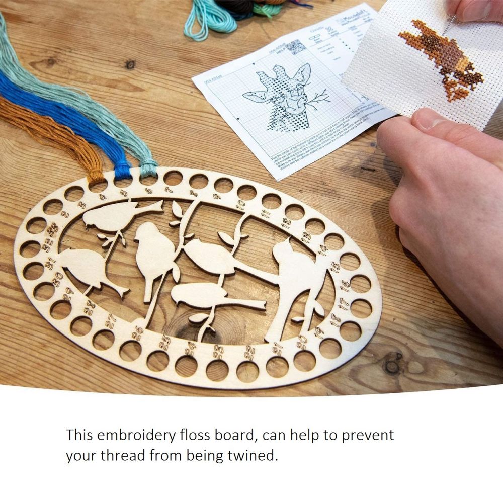 Wooden Embroidery Floss Thread Holder Organizer (1 Piece) 8x5 Inch / 20x12.5 CM 2 MM Thick Oval Bird Pattern Needlework Cross Stitching Kit [jefs-dispcrdtool-00008-m1]